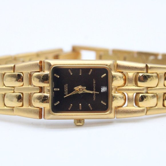 J.B Champion Watch Womens Gold Tone Stainless Steel Bracelet Style Black Dial - Picture 6 of 8